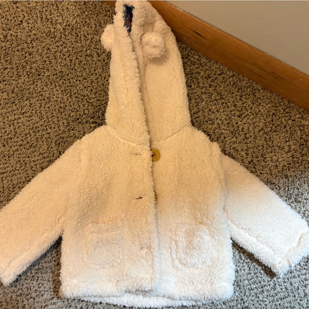 Baby Boden Floral Blue and Cream Fleece Jacket